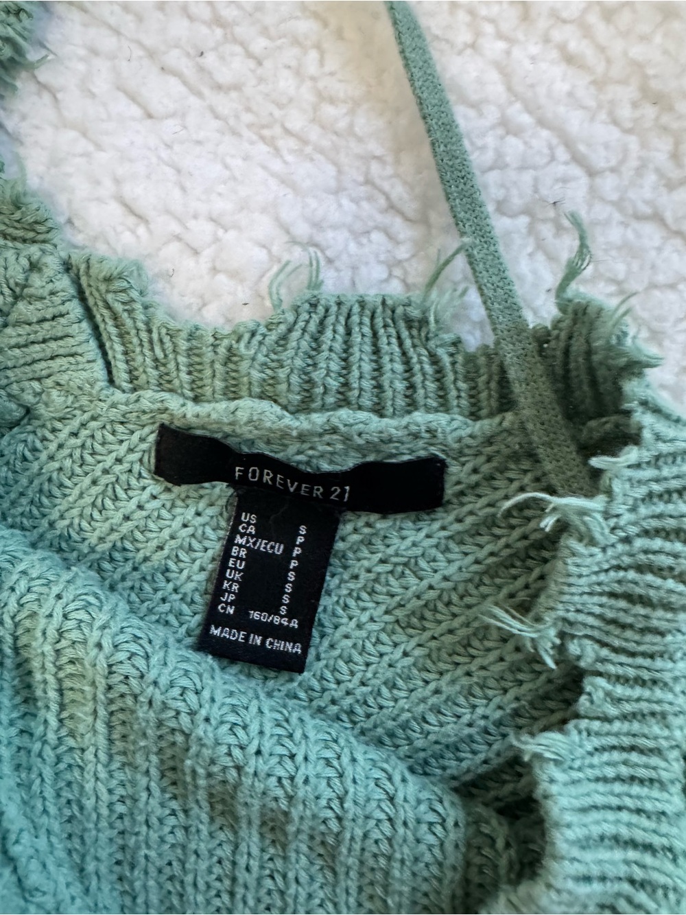 Forever 21 Distressed V-Neck Cropped Sweater - Sage Green - Picture 3 of 4